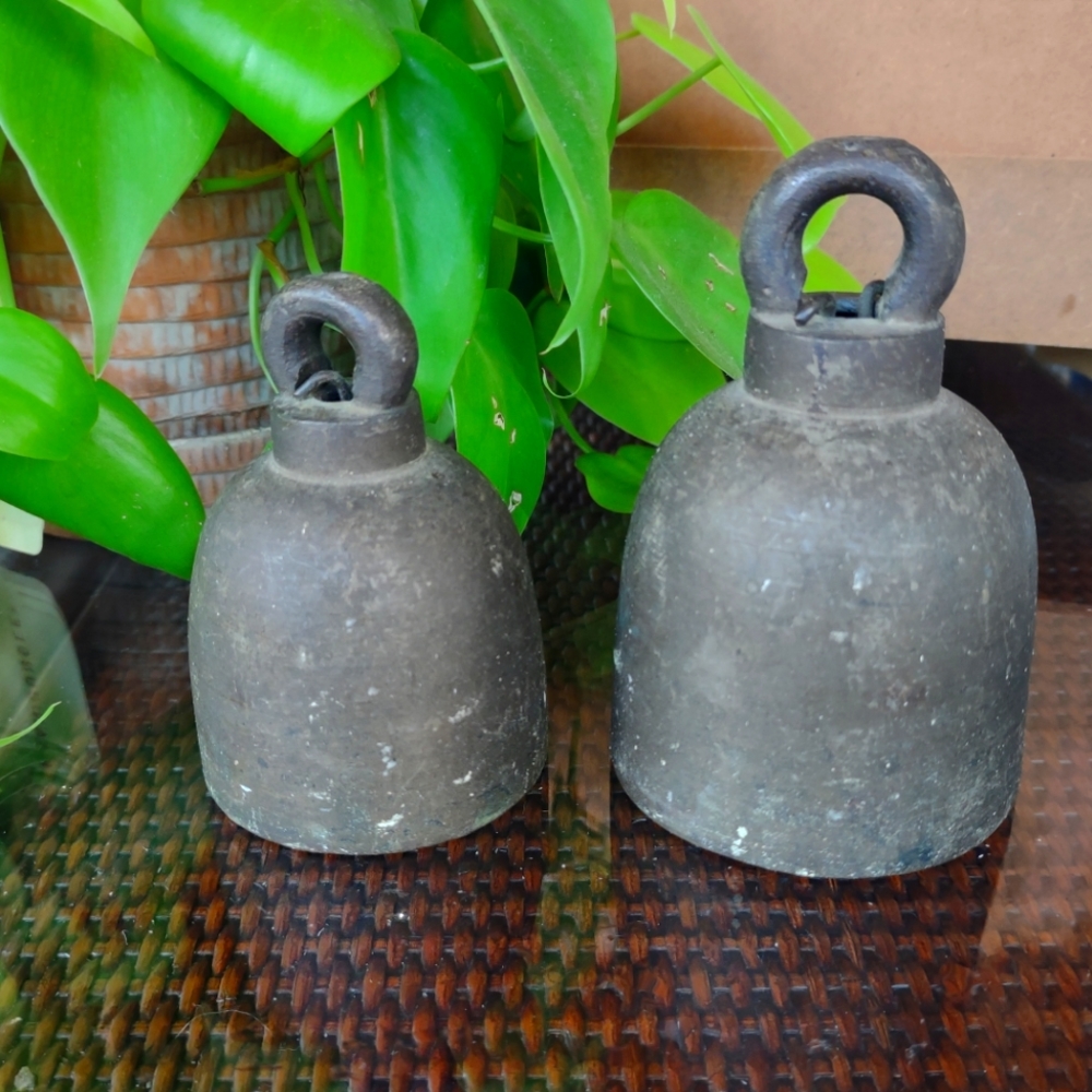 Antique cast iron pair of Burmese style temple bells